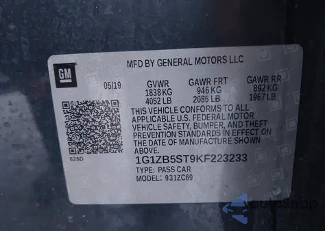 2019 Chevrolet Malibu 1Ls from USA, damaged, VIN 1G1ZB5ST9KF223233